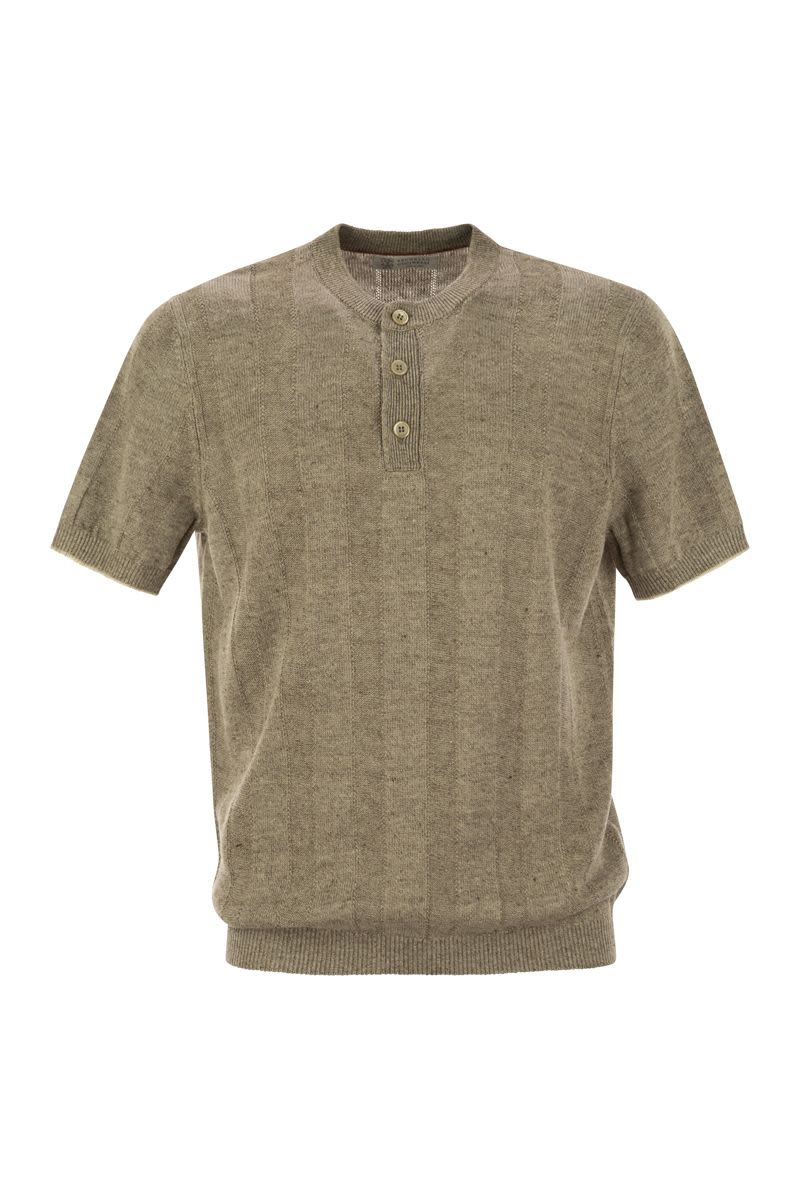 BRUNELLO CUCINELLI Sophisticated Seraphim Collar T-Shirt in Linen and Cotton Knit