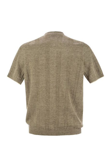 BRUNELLO CUCINELLI Sophisticated Seraphim Collar T-Shirt in Linen and Cotton Knit