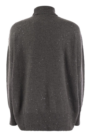 BRUNELLO CUCINELLI Cashmere and Silk Turtleneck Sweater with Micro Sequins