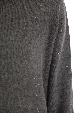 BRUNELLO CUCINELLI Cashmere and Silk Turtleneck Sweater with Micro Sequins