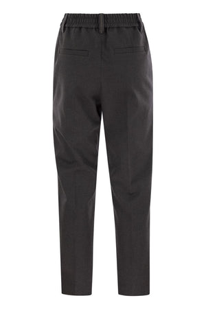 BRUNELLO CUCINELLI Elegant Stretch Cotton Jewel-Embellished Trousers