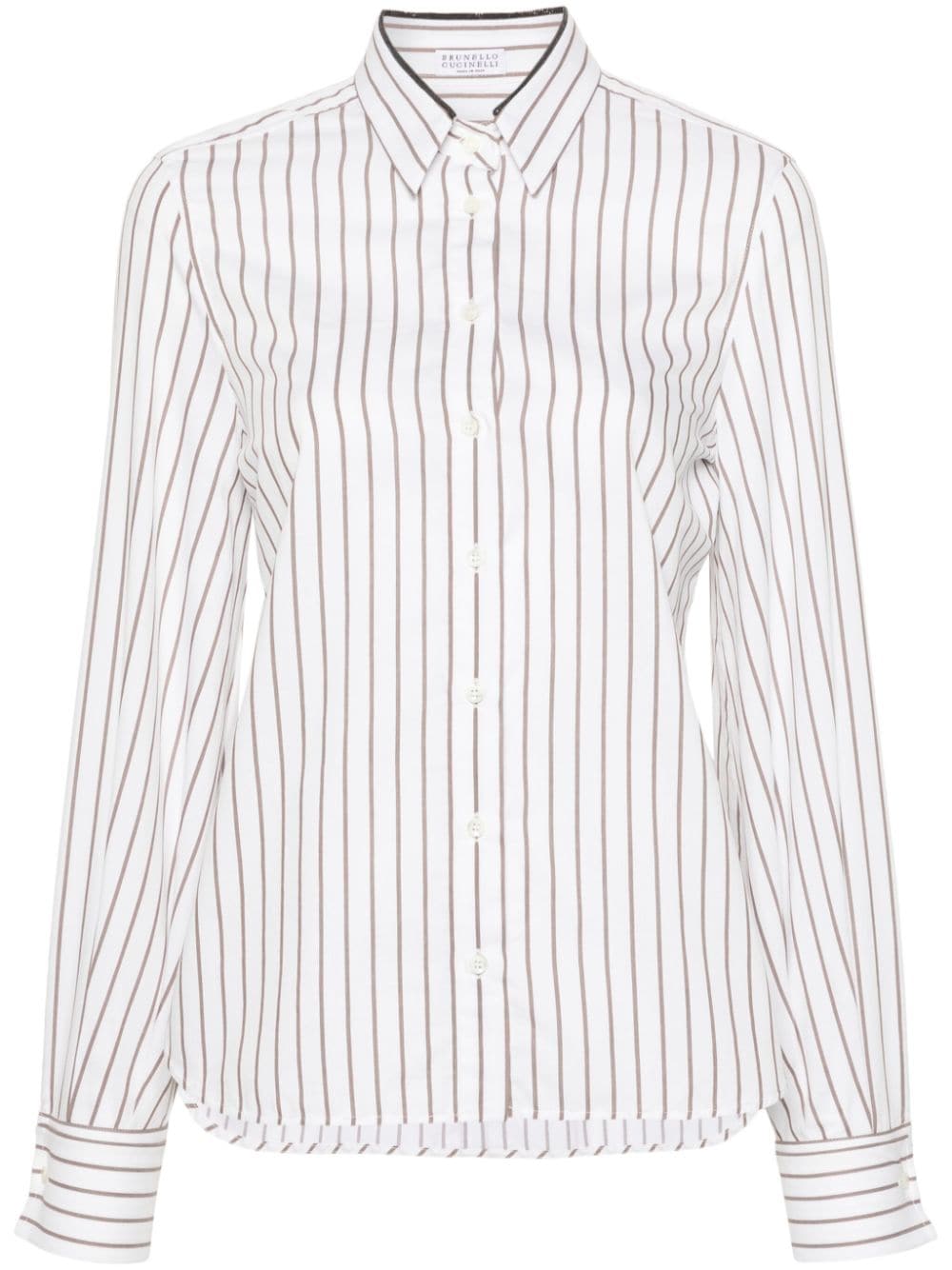 BRUNELLO CUCINELLI Women's Classic Striped Cotton Shirt with Signature Detail