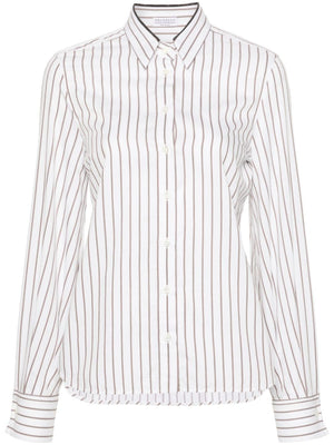 BRUNELLO CUCINELLI Women's Classic Striped Cotton Shirt with Signature Detail