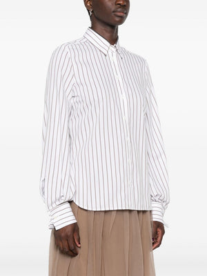 BRUNELLO CUCINELLI Women's Classic Striped Cotton Shirt with Signature Detail