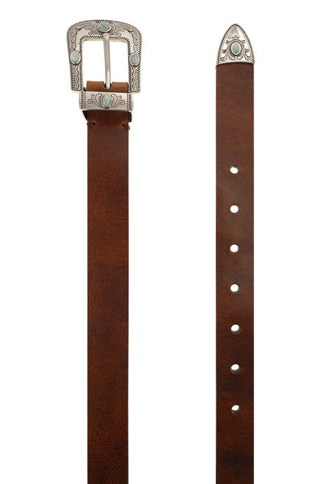 BRUNELLO CUCINELLI Calfskin Pull-Up Belt with Vintage Accents - Height: 2.5 cm