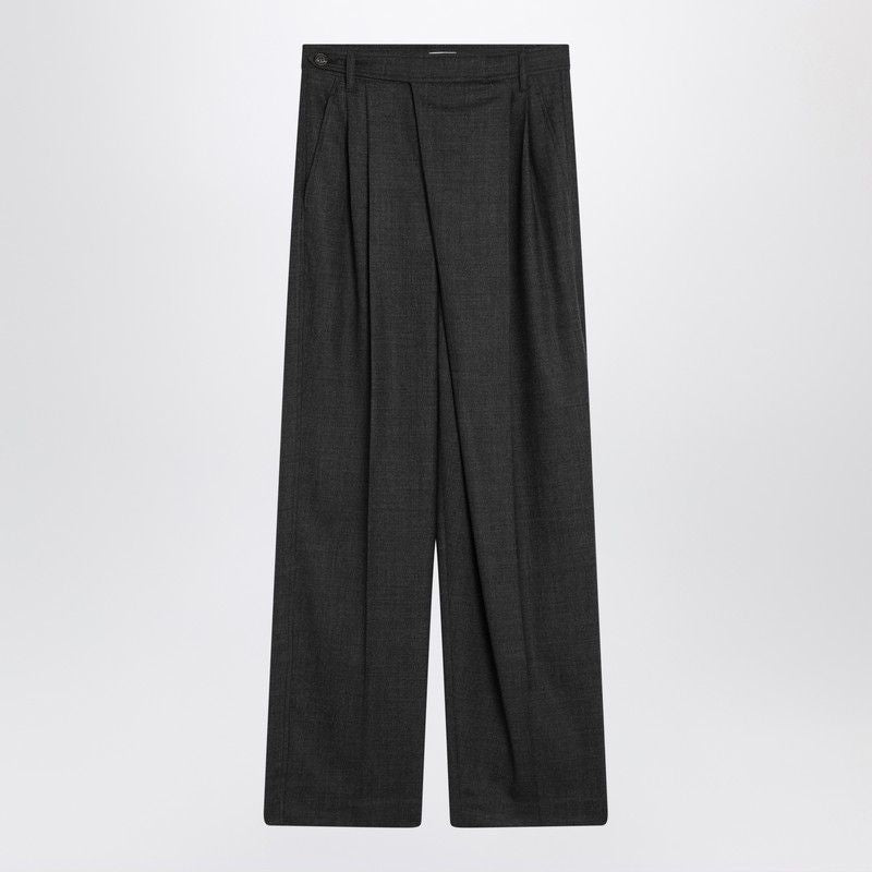 BRUNELLO CUCINELLI Wide-Leg Wool Trousers for Women - Dark Grey