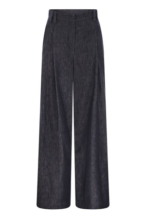 BRUNELLO CUCINELLI Wide Smart Trousers in Denim-Effect Twill