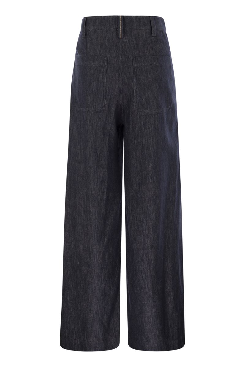 BRUNELLO CUCINELLI Wide Smart Trousers in Denim-Effect Twill