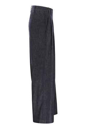 BRUNELLO CUCINELLI Wide Smart Trousers in Denim-Effect Twill