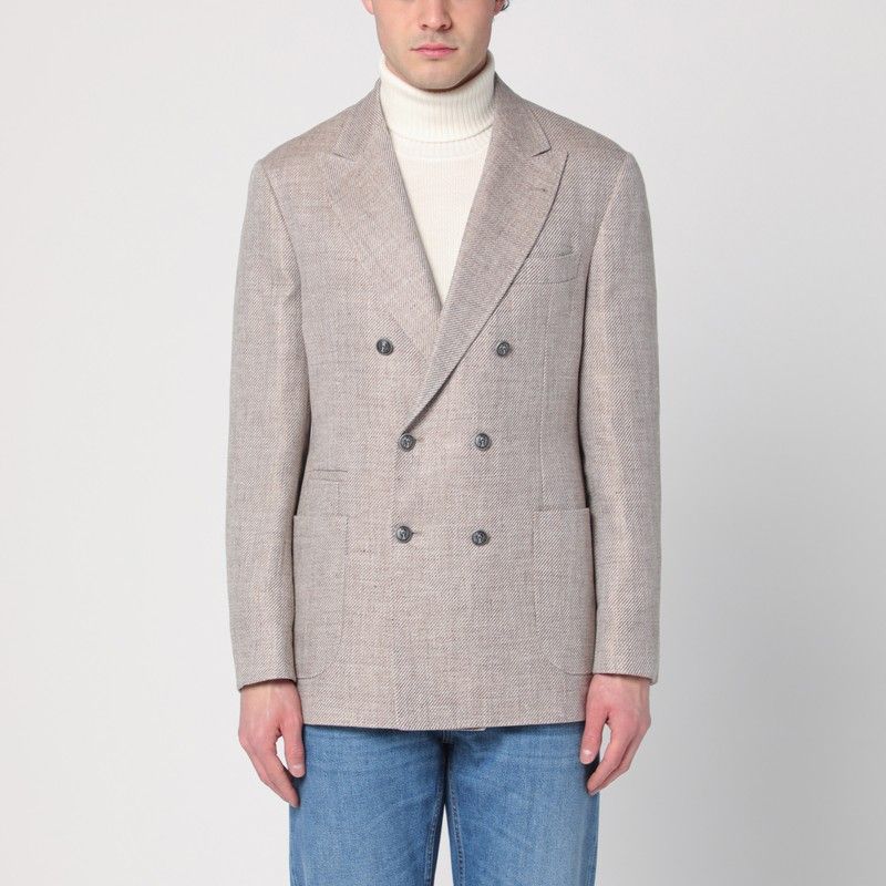 BRUNELLO CUCINELLI Double-Breasted Linen and Cotton Jacket for Men