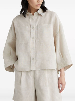 BRUNELLO CUCINELLI Oversized Linen Shirt with Dazzling Magnolia Collar