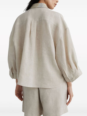 BRUNELLO CUCINELLI Oversized Linen Shirt with Dazzling Magnolia Collar