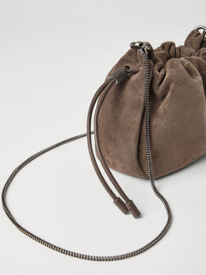 BRUNELLO CUCINELLI Leather Shoulder Handbag with Drawstring Closure