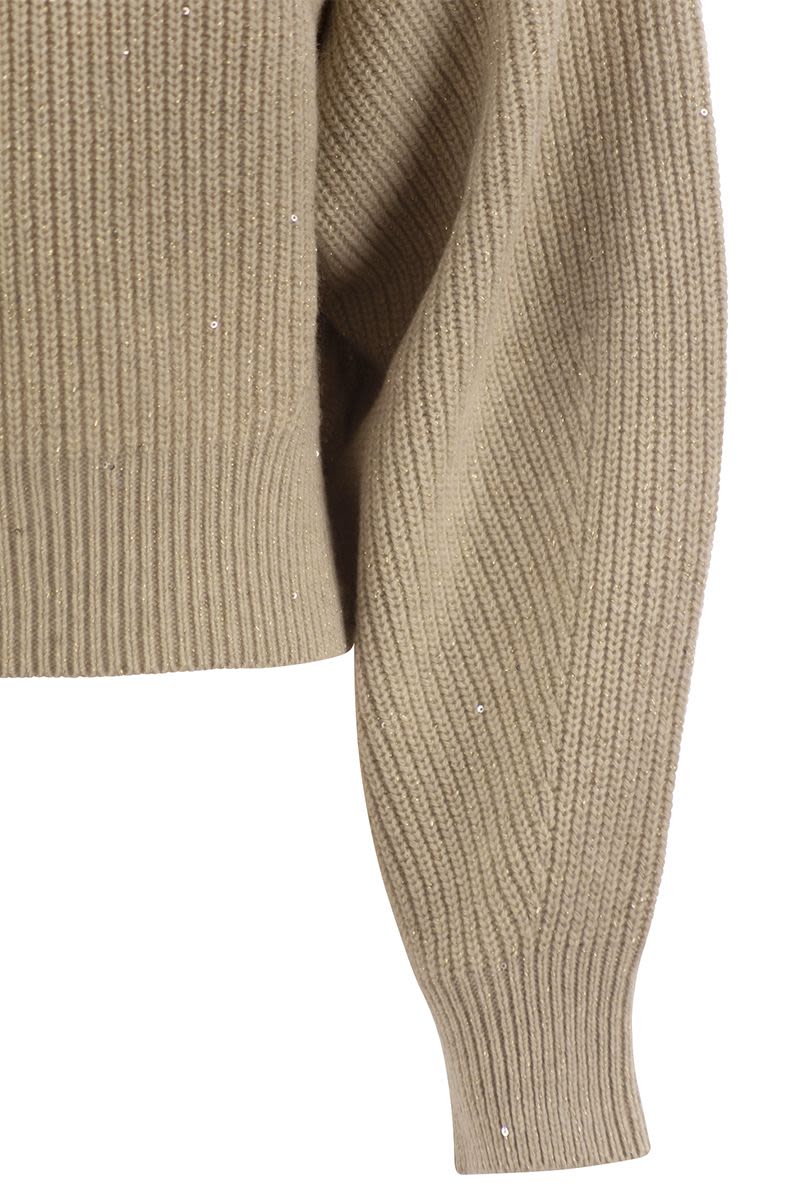 BRUNELLO CUCINELLI Dazzling Sequined Ribbed Sweert in Cashmere & Wool Blend