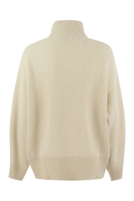 BRUNELLO CUCINELLI Luxe Cashmere-Wool Blend Sweater with Sparkling Sequins