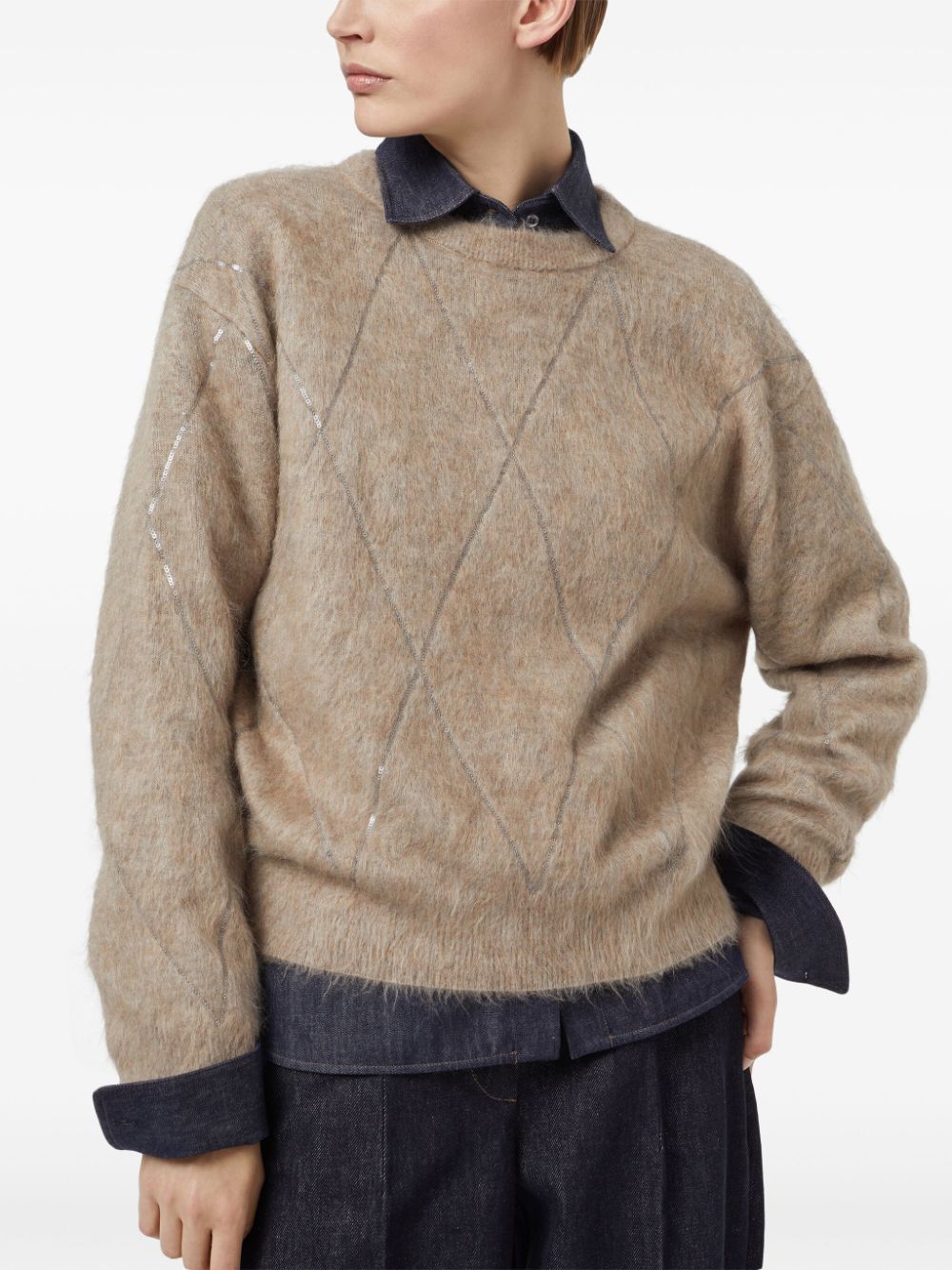 BRUNELLO CUCINELLI Chic Beige Sequin Knit Sweater