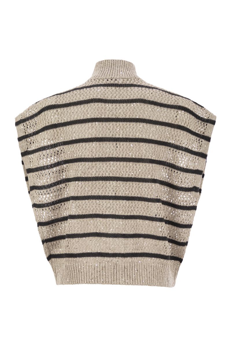 BRUNELLO CUCINELLI Dazzling Striped Net Linen Cardigan - Women's Relaxed Fit