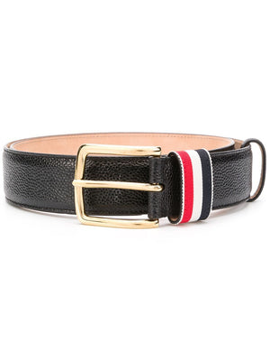 THOM BROWNE Luxurious Black Grained Leather Belt with Gold Buckle - 35MM Width