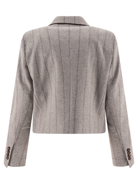 BRUNELLO CUCINELLI Striped Cropped Blazer with Monili