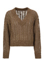 BRUNELLO CUCINELLI Silk and Linen V-Neck Sweater with Sequins