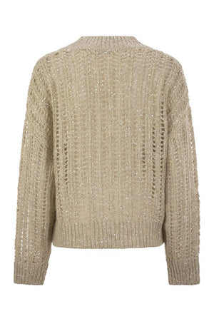 BRUNELLO CUCINELLI Silk and Linen V-Neck Sweater with Sequins