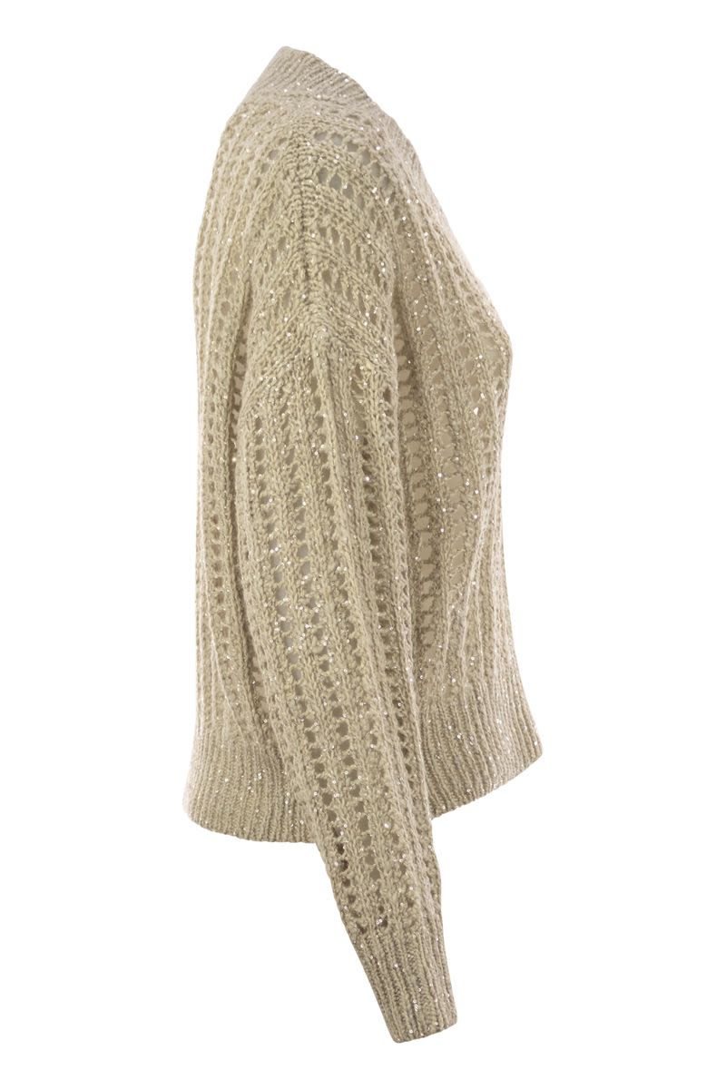 BRUNELLO CUCINELLI Silk and Linen V-Neck Sweater with Sequins