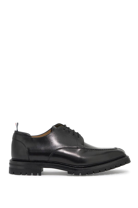 THOM BROWNE Classic Derby Dress Shoes in Premium Black Leather