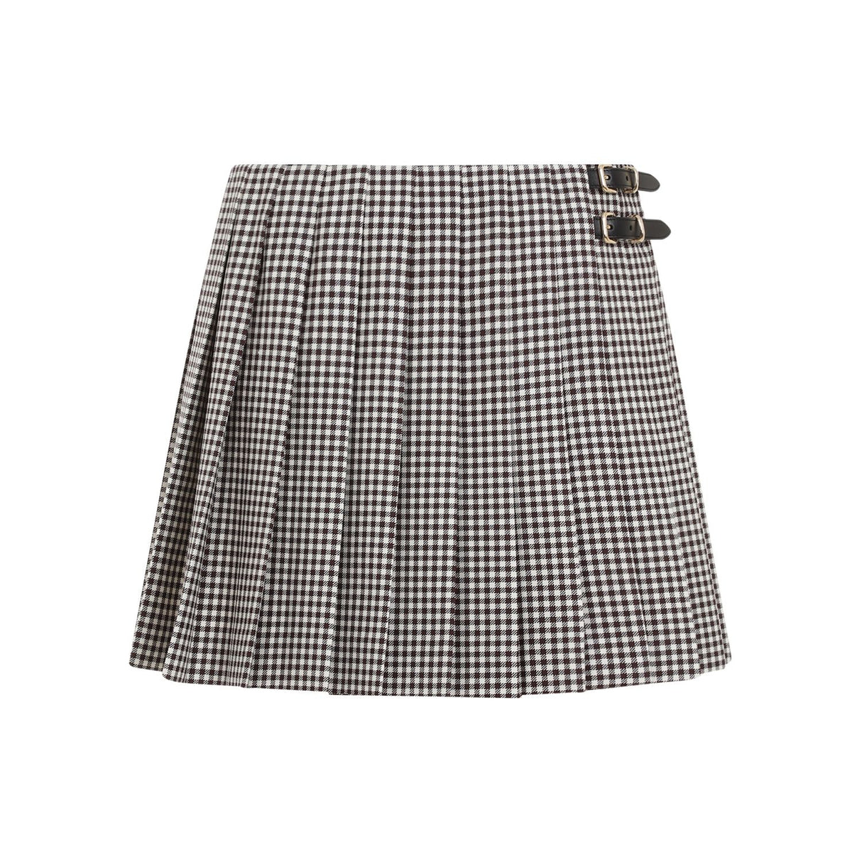 MIU MIU Wool Mini Skirt with Leather Accents