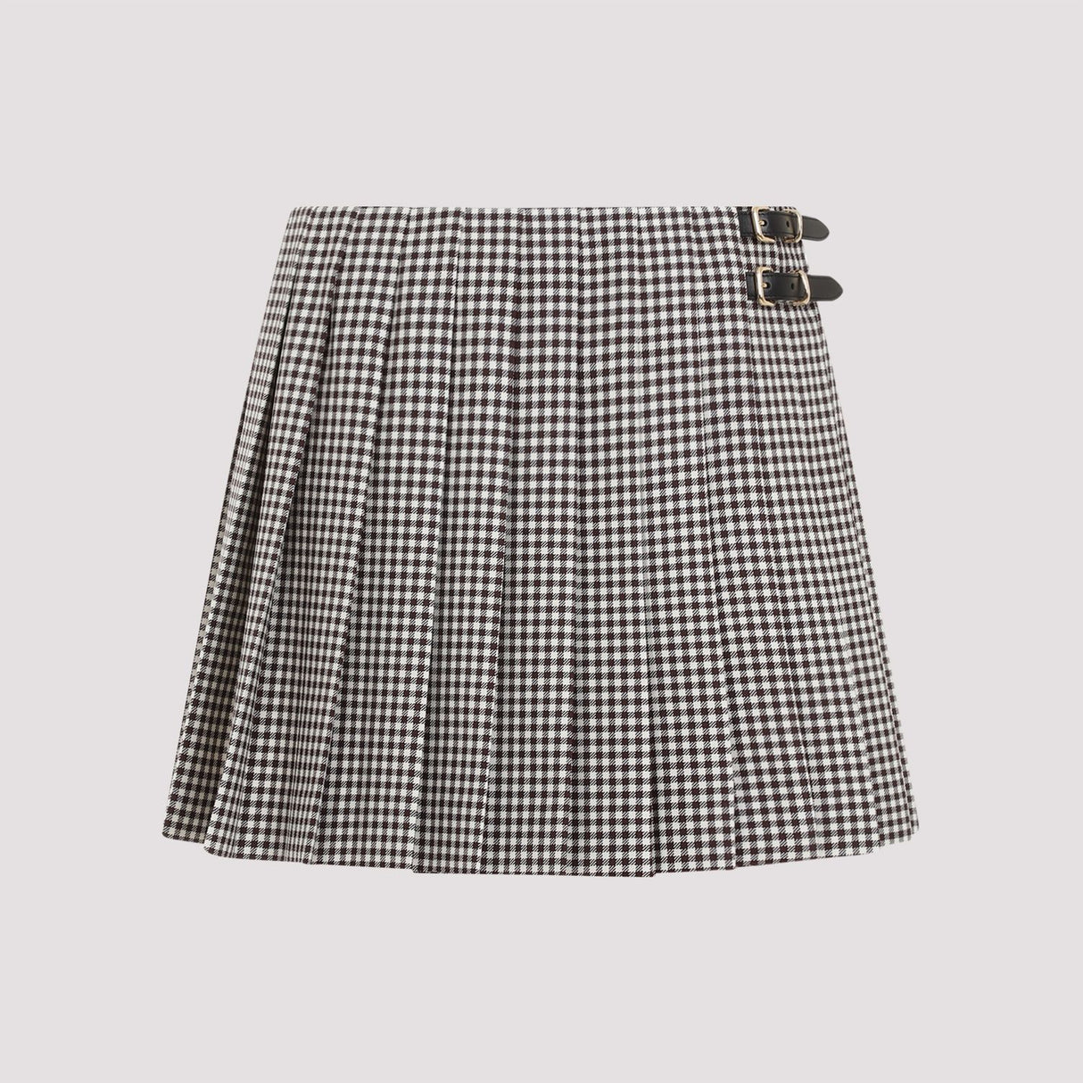 MIU MIU Wool Mini Skirt with Leather Accents