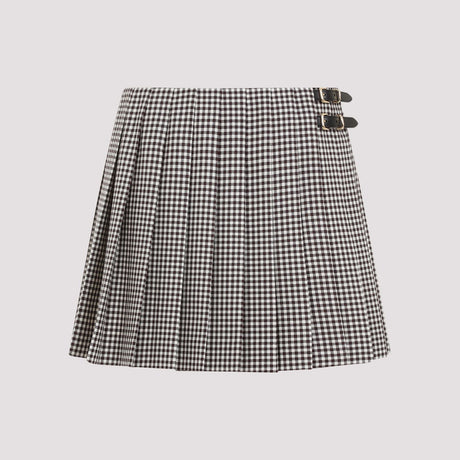 MIU MIU Wool Mini Skirt with Leather Accents