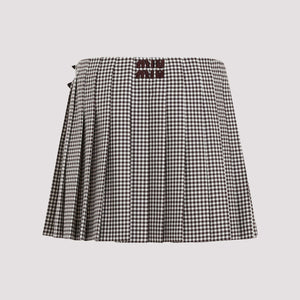 MIU MIU Wool Mini Skirt with Leather Accents