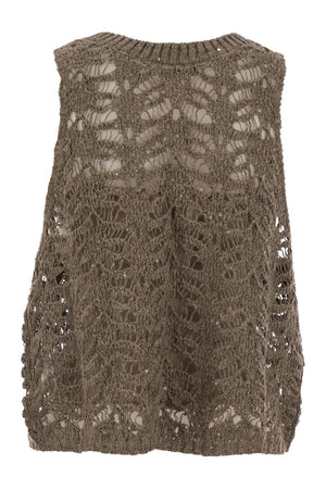 BRUNELLO CUCINELLI Foliage Lace Knit Top in Linen and Silk