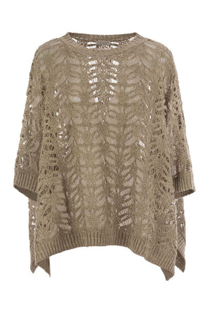 BRUNELLO CUCINELLI Foliage Lace Knit Poncho in Linen and Diamond Silk