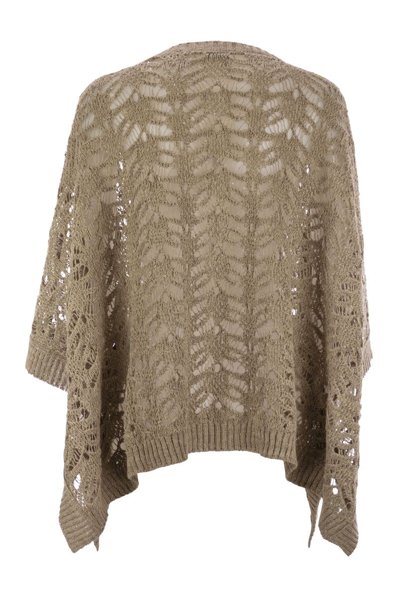 BRUNELLO CUCINELLI Foliage Lace Knit Poncho in Linen and Diamond Silk