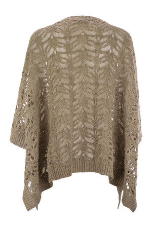 BRUNELLO CUCINELLI Foliage Lace Knit Poncho in Linen and Diamond Silk