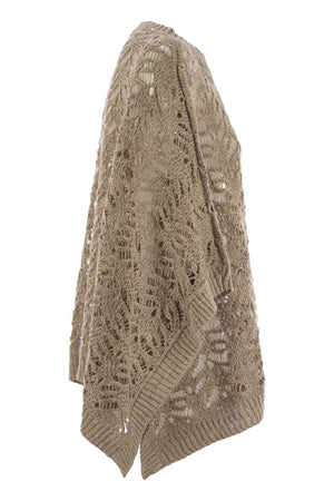 BRUNELLO CUCINELLI Foliage Lace Knit Poncho in Linen and Diamond Silk