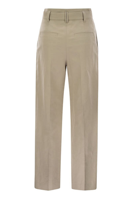 BRUNELLO CUCINELLI Cotton Linen Canvas Corset Cigarette Trousers