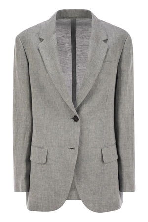 BRUNELLO CUCINELLI Sparkling Linen Canvas Mini Jacket with Jewel Details