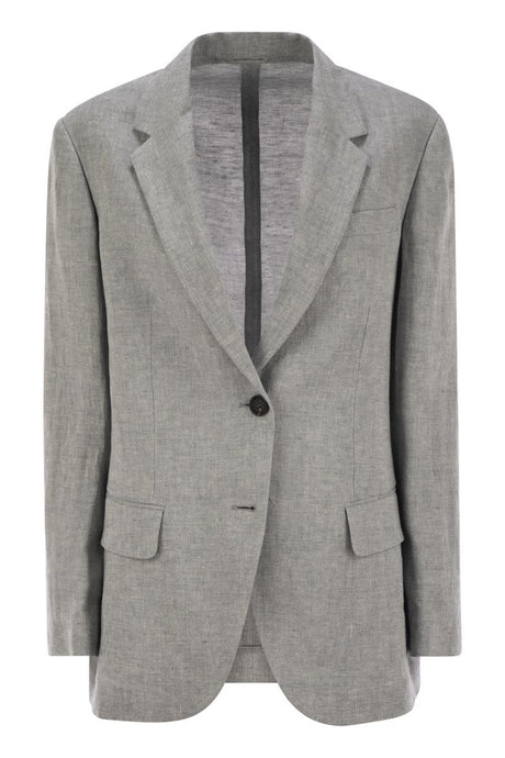 BRUNELLO CUCINELLI Sparkling Linen Canvas Mini Jacket with Jewel Details