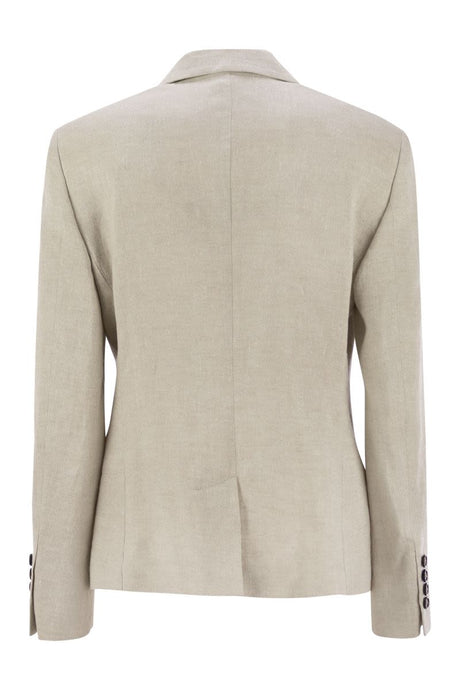 BRUNELLO CUCINELLI Sparkling Linen Canvas Jacket with Jewel Detail