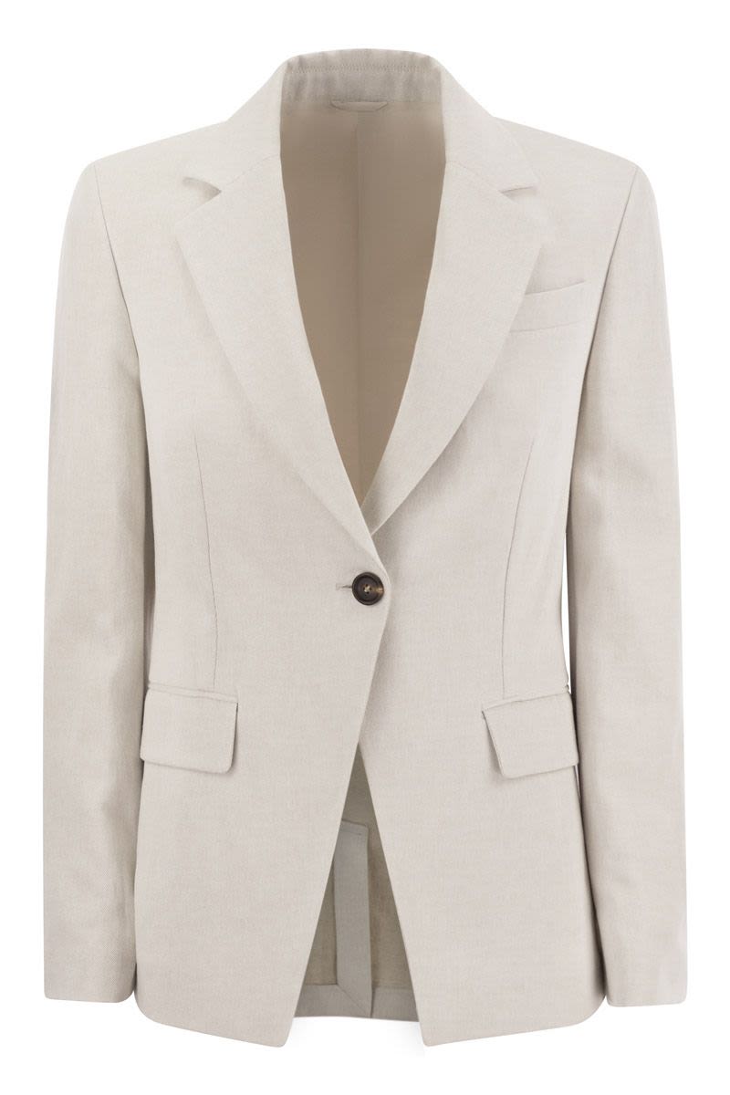 BRUNELLO CUCINELLI LIGHT GREY COTTON-LINEN BLAZER