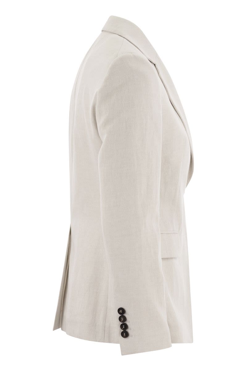 BRUNELLO CUCINELLI LIGHT GREY COTTON-LINEN BLAZER