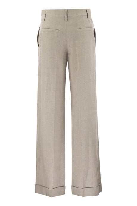 BRUNELLO CUCINELLI Flared Loose-Fitting Trousers with Necklace - SS24