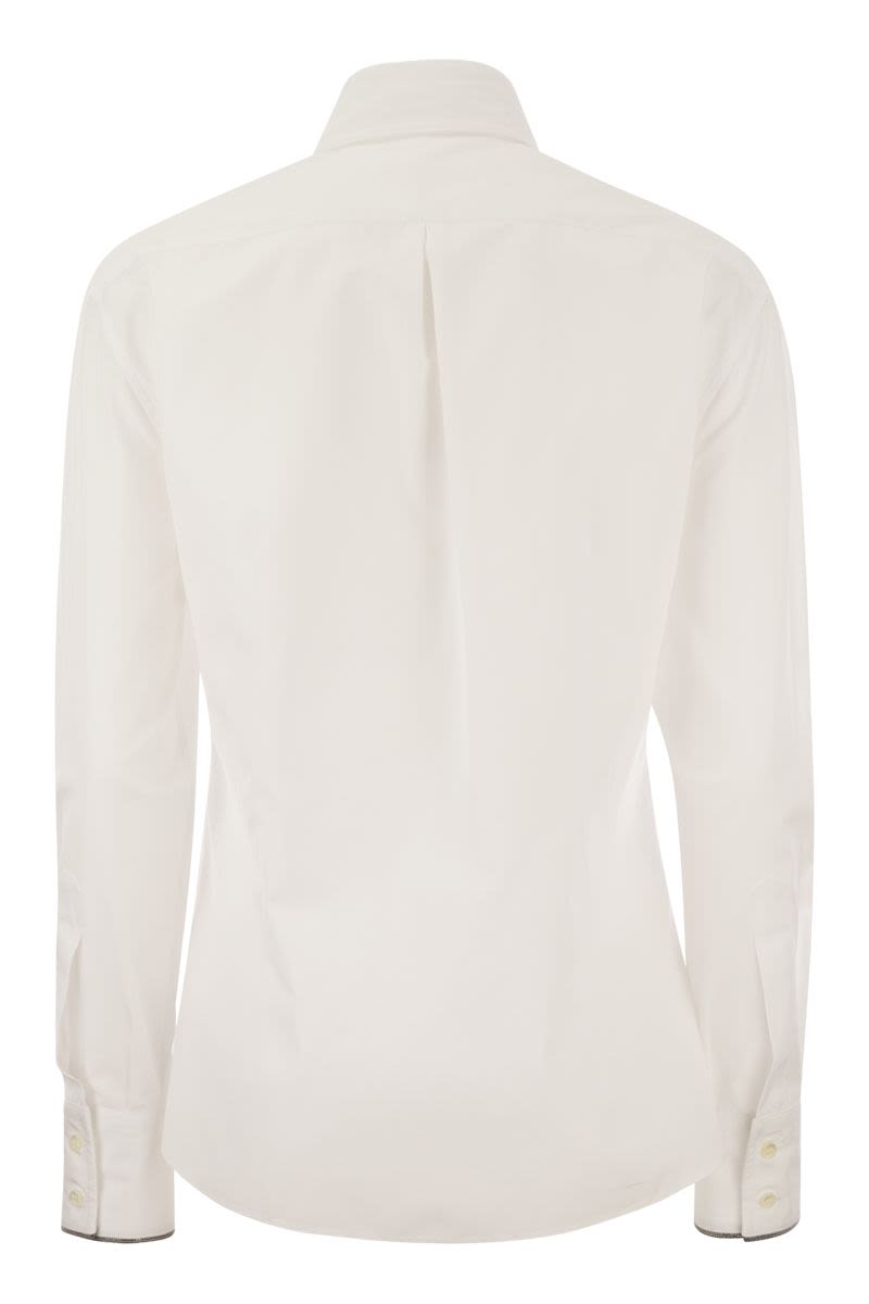 BRUNELLO CUCINELLI White Stretch Cotton Poplin Shirt with Metallic Trim for Women