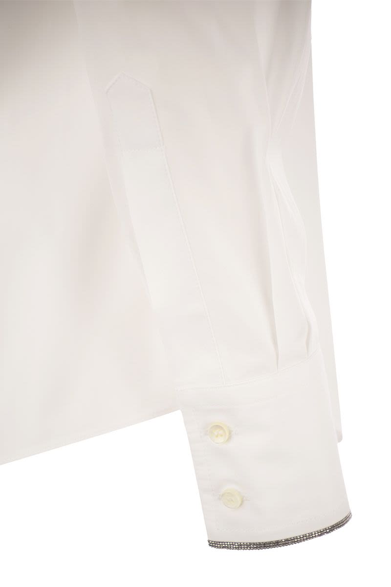 BRUNELLO CUCINELLI White Stretch Cotton Poplin Shirt with Metallic Trim for Women