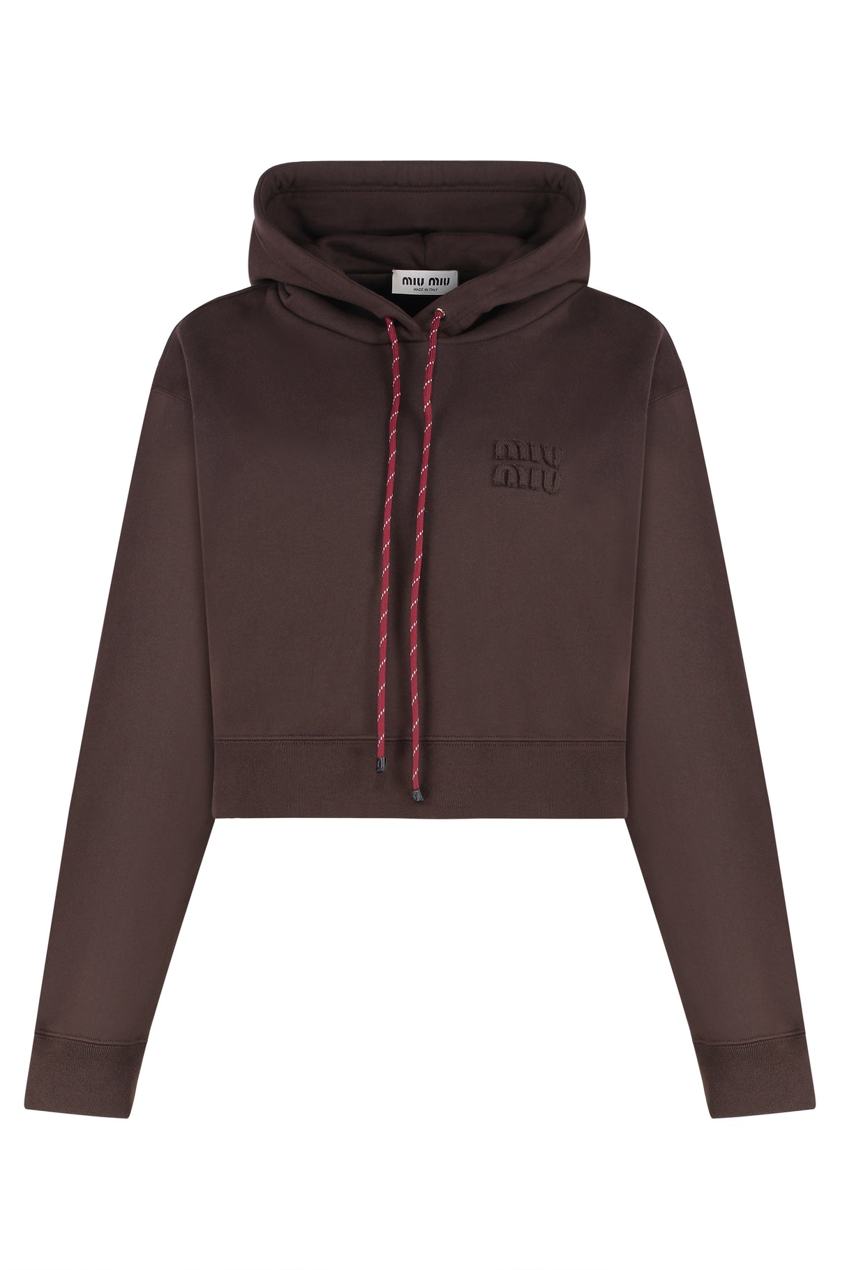 MIU MIU Cropped Cotton Hoodie with Ribbed Edges