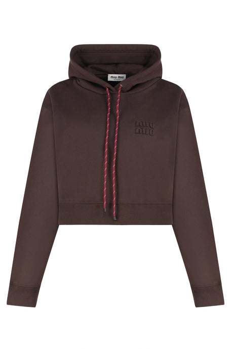 MIU MIU Cropped Cotton Hoodie with Ribbed Edges