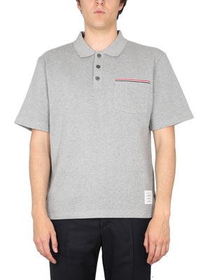 THOM BROWNE Classic Men's Cotton Polo with Button Closure