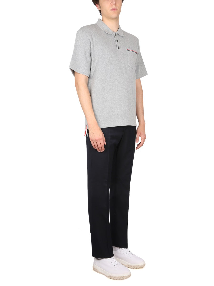 THOM BROWNE Classic Men's Cotton Polo with Button Closure