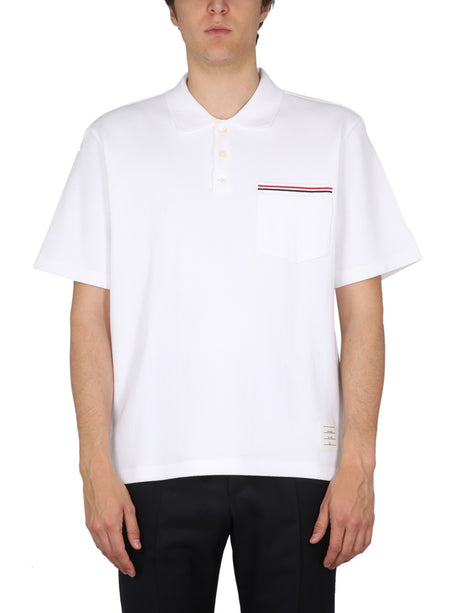 THOM BROWNE Classic Men's Cotton Polo with Button Closure